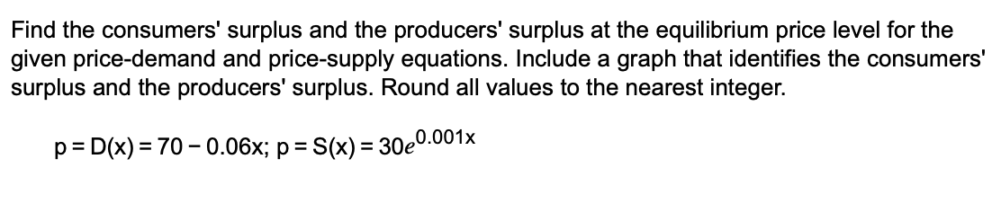 Solved Find The Consumers' Surplus And The Producers' | Chegg.com