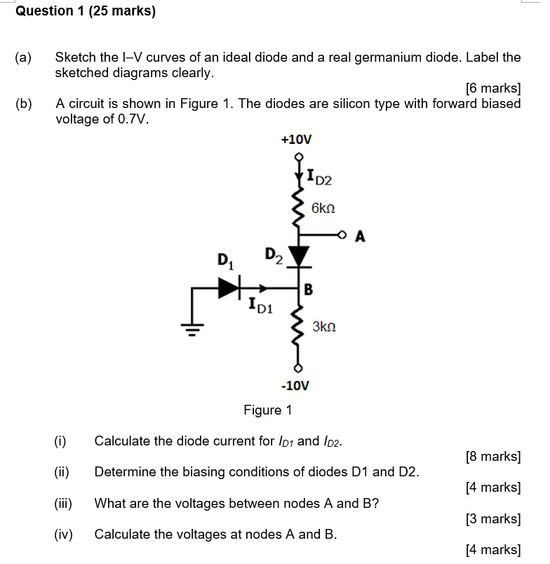 Solved Question 1 (25 marks) (a) (b) Sketch the l-V curves | Chegg.com