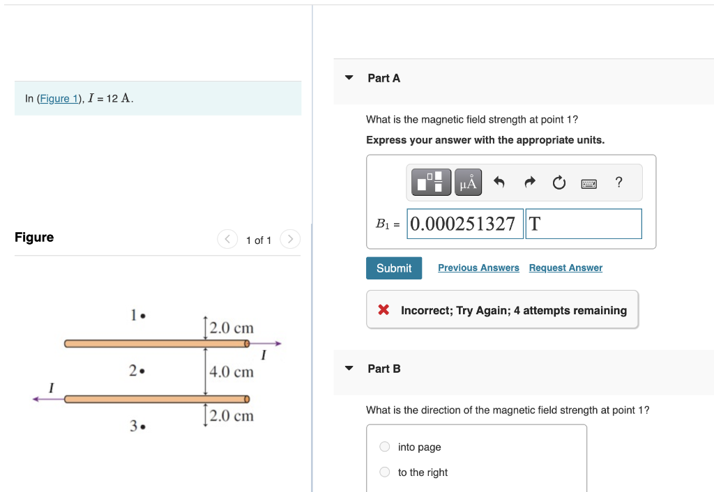 Solved In (Figure 1), I=12 A. What is the magnetic field | Chegg.com