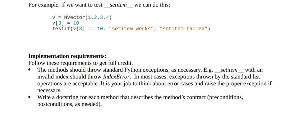 Problem 2. Implement in Python a class called NVector | Chegg.com
