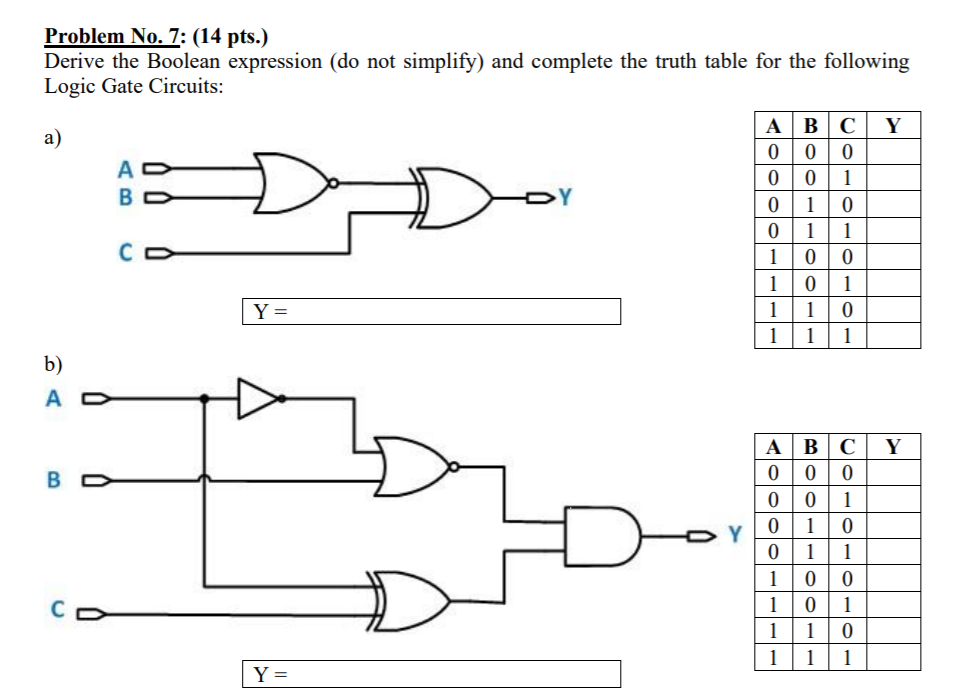 Solved Problem No. 7: (14 pts.) Derive the Boolean | Chegg.com