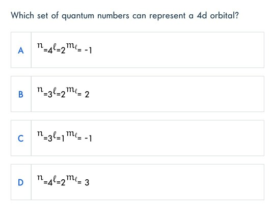 Solved Which Set Of Quantum Numbers Can Represent A 4d Or Chegg Com
