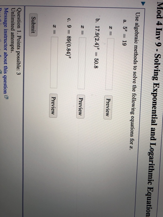 Solved Mod 4 Inv 9- Solving Exponential and Logarithmic | Chegg.com