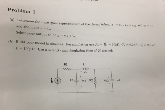 Solved Problem 1 Determine the state space representation of | Chegg.com