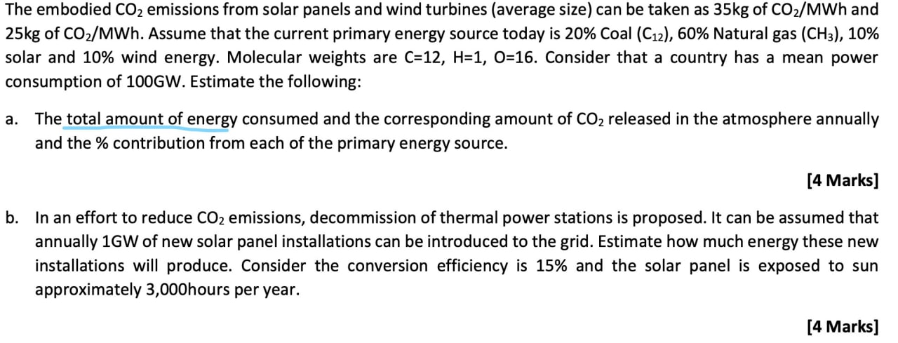 Solved The embodied CO2 emissions from solar panels and wind | Chegg.com