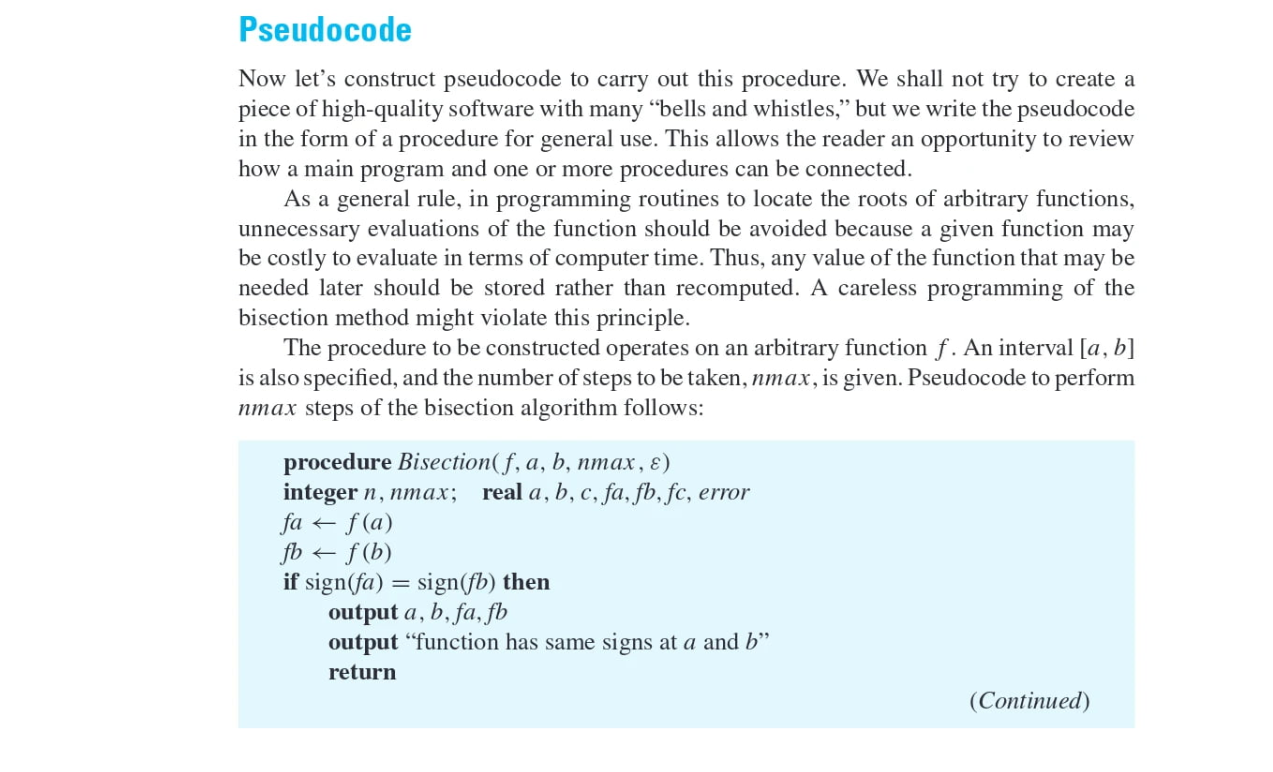 bisection method pseudocode