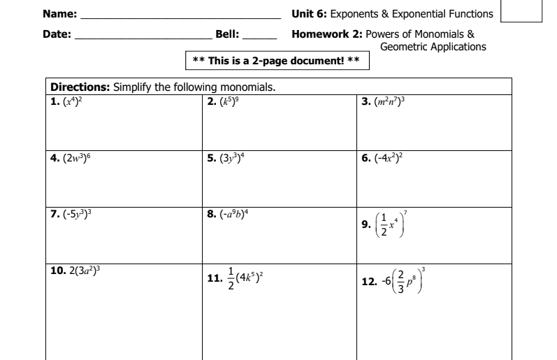 Solved (ODD NUMBERS ONLY) Powers of Monomials & | Chegg.com