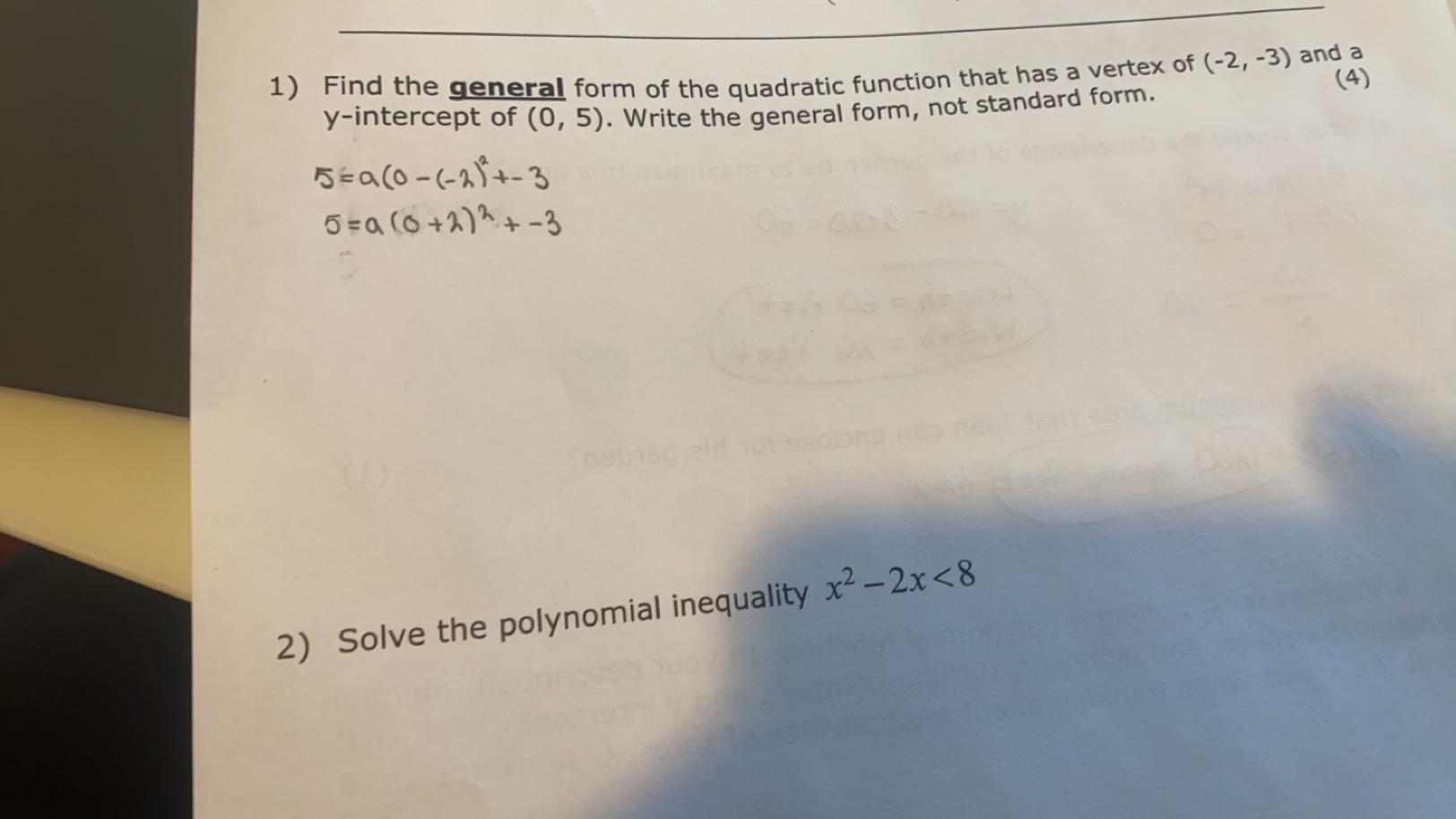 Solved 1) Find the general form of the quadratic function | Chegg.com