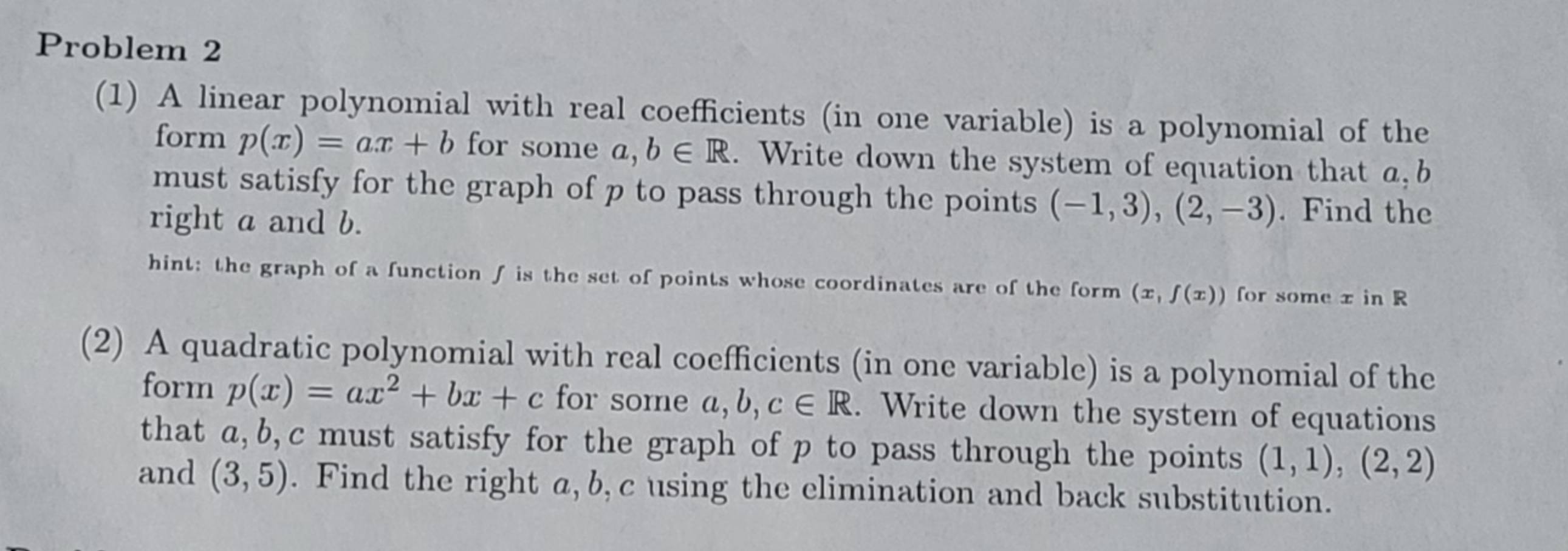 the general form of linear polynomial in one variable is