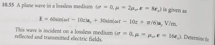 Solved 10.55 A plane wave in a lossless medium o = 0, h = | Chegg.com