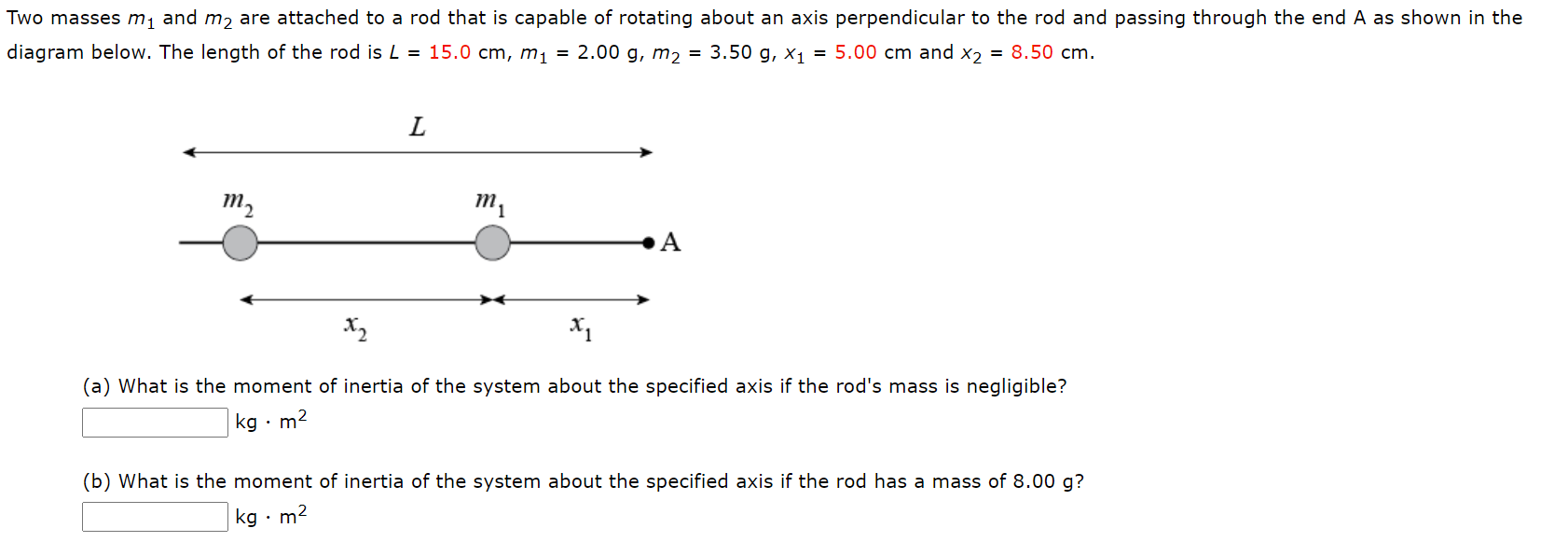 Solved Two masses m1 and m2 are attached to a rod that is | Chegg.com