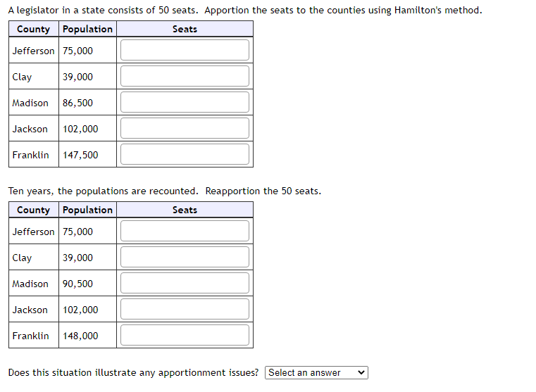 Solved A legislator in a state consists of 50 seats. | Chegg.com