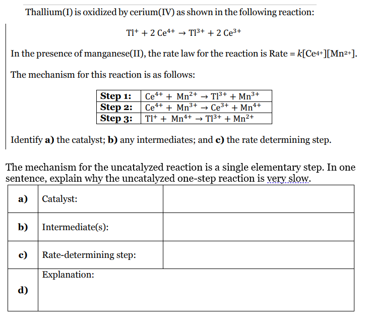 Solved Thallium(I) is oxidized by cerium(IV) as shown in the