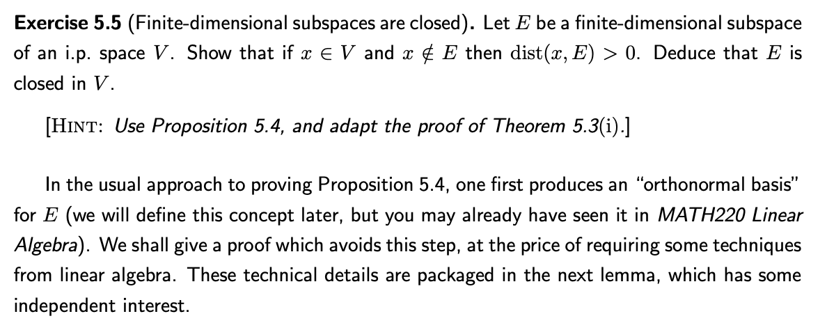 Solved Exercise 5.5 Finite dimensional subspaces are Chegg