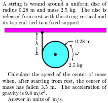 Solved A string is wound around a uniform disc of radius | Chegg.com