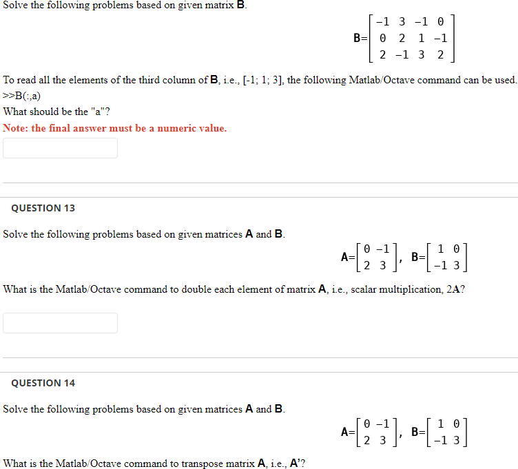 Solved Solve The Following Problems Based On Given Matrix B. | Chegg.com