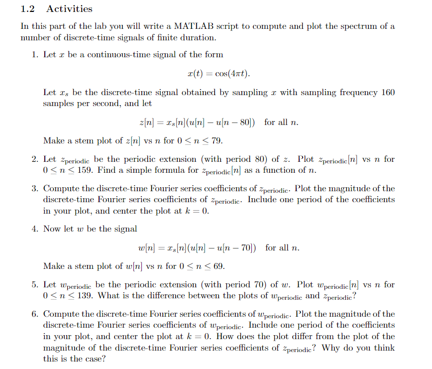 1.2 Activities In this part of the lab you will write | Chegg.com
