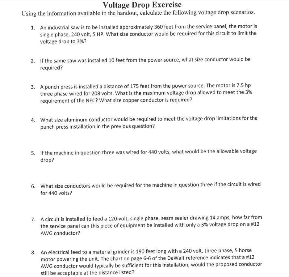 Solved VOLTAGE DROP FORMULAS The NEC