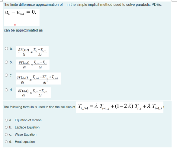 Solved The finite difference approximation of in the simple | Chegg.com
