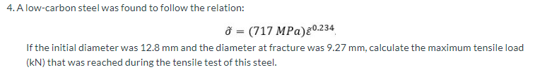 Solved Tensile Test Properties of Metals Solve the following | Chegg.com