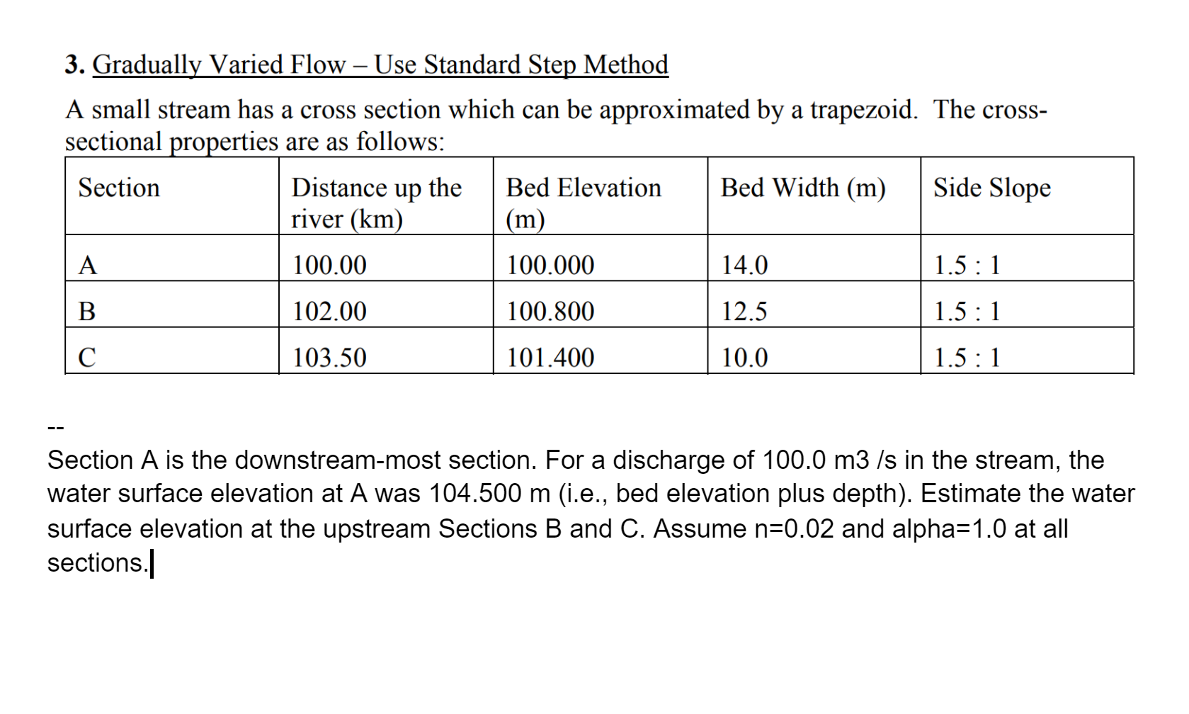 3. Gradually Varied Flow – Use Standard Step Method A | Chegg.com