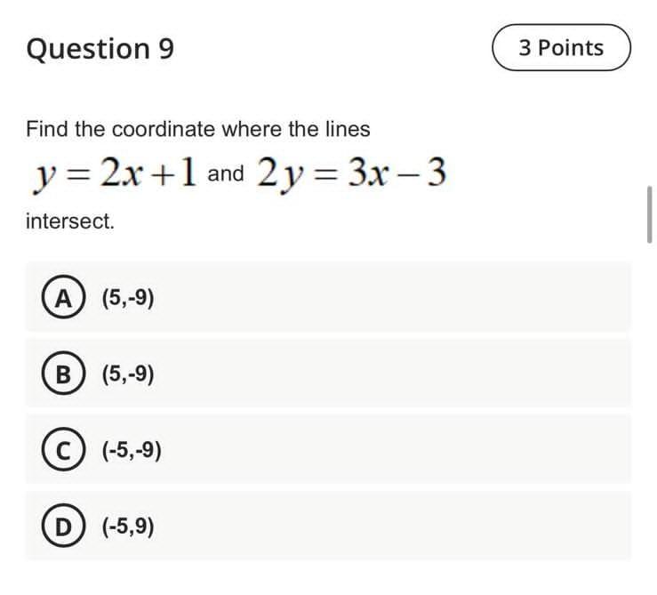 Solved Question 9 3 Points Find the coordinate where the | Chegg.com
