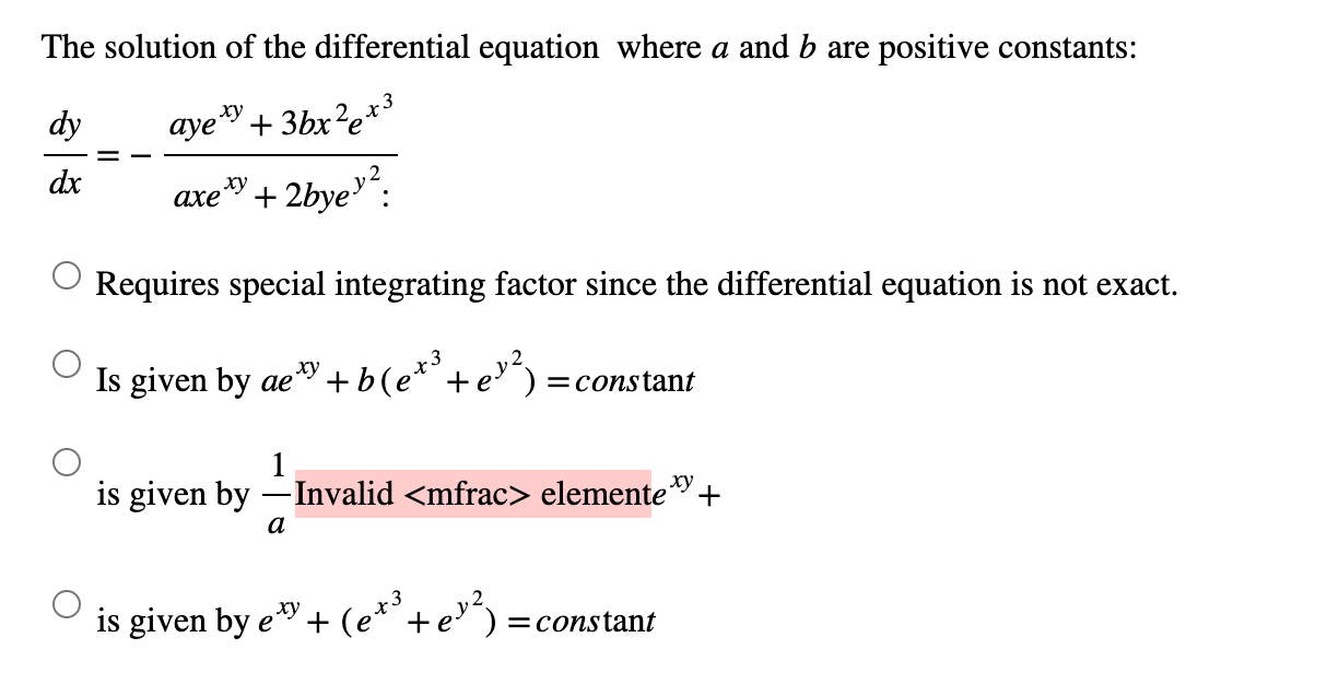 Solved The solution of the differential equation where a and | Chegg.com