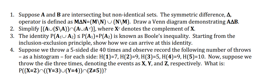 Solved 1. Suppose A And B Are Intersecting But Non-identical | Chegg.com