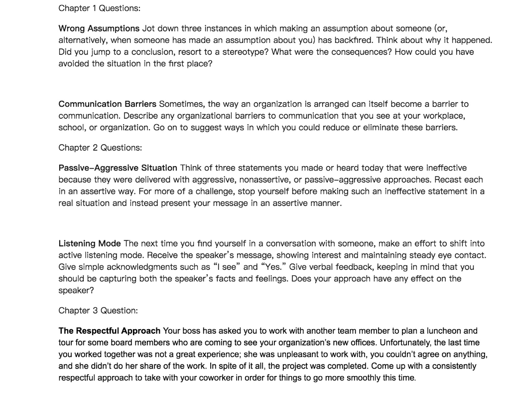 Solved Chapter 1 Questions: Wrong Assumptions Jot down three | Chegg.com