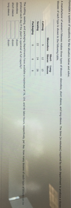Solved A Manufacturer Of Women s Blouses Makes Three Types Chegg