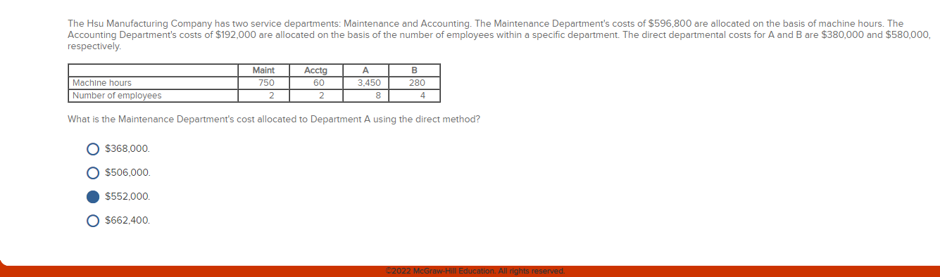 Solved The Hsu Manufacturing Company Has Two Service | Chegg.com