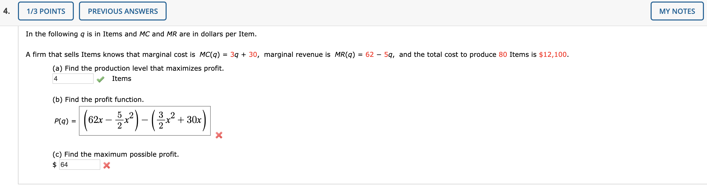 Solved 4. 1/3 POINTS PREVIOUS ANSWERS MY NOTES In The | Chegg.com