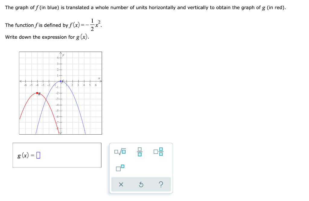Solved The graph of f (in blue) is translated a whole number | Chegg.com