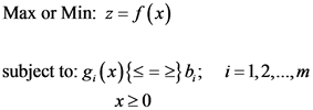 Max or Min: z=f(x)
subject to: g:(x){ =>} bi i=1,2,...,m
r20