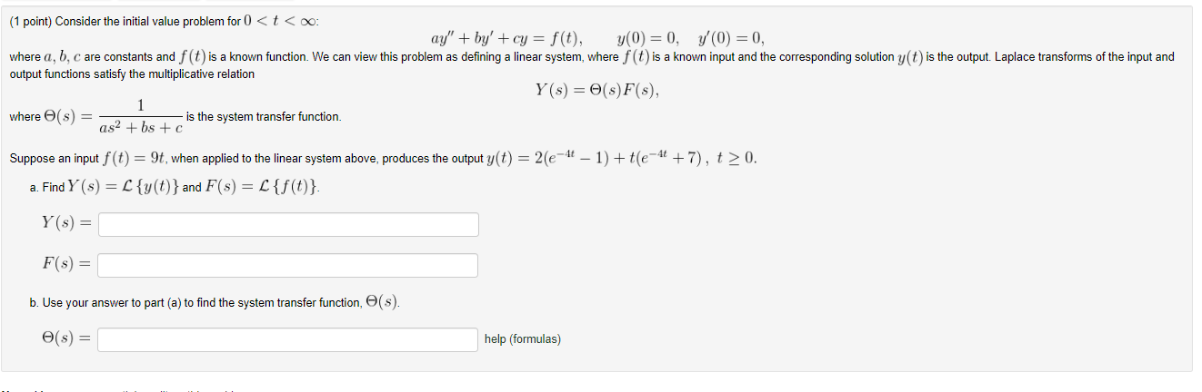 Solved (1 point) Consider the initial value problem for 0 | Chegg.com