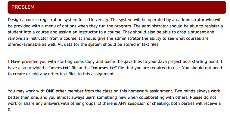 Course Registration Problems PROBLEM Design a course registration system for a | Chegg.com