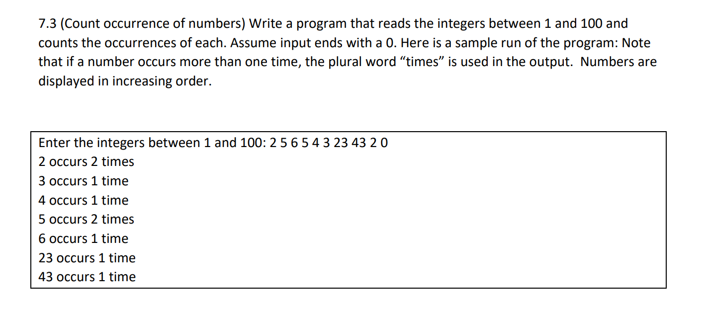 Solved 7.3 (Count Occurrence Of Numbers) Write A Program | Chegg.com