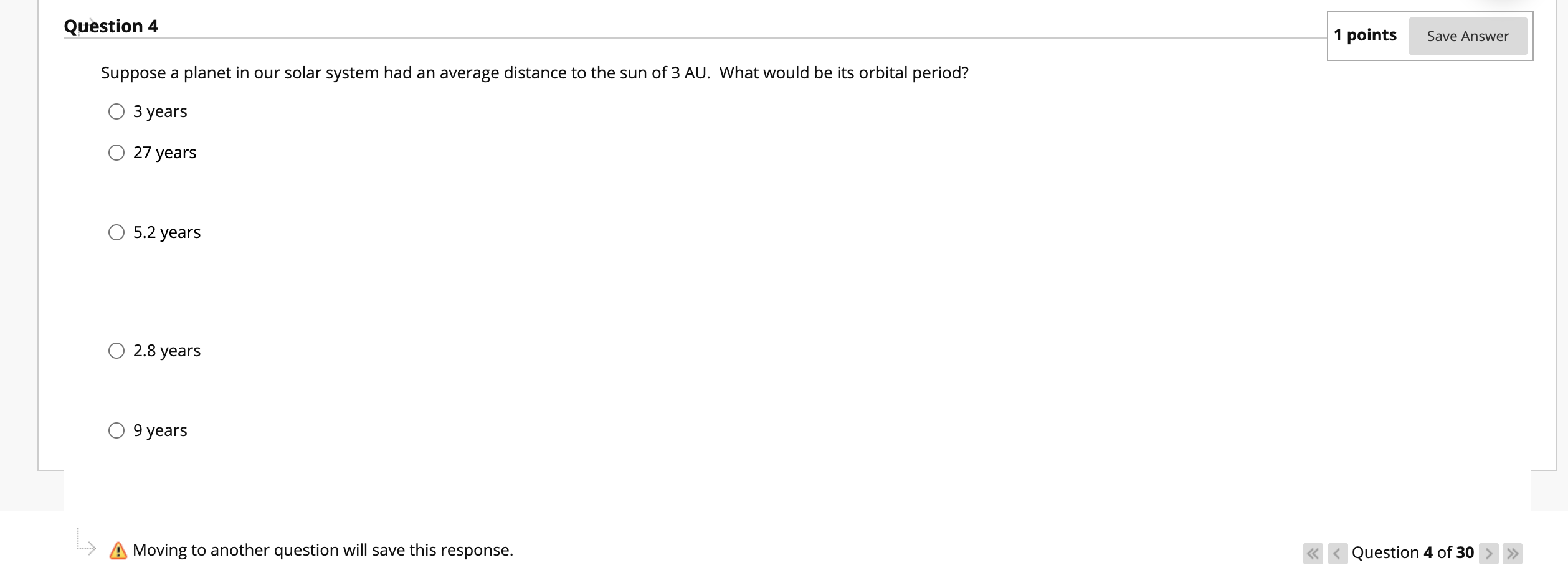 Solved Question 4 1 points Save Answer Suppose a planet in | Chegg.com