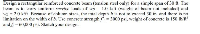 Solved Design a rectangular reinforced concrete beam | Chegg.com