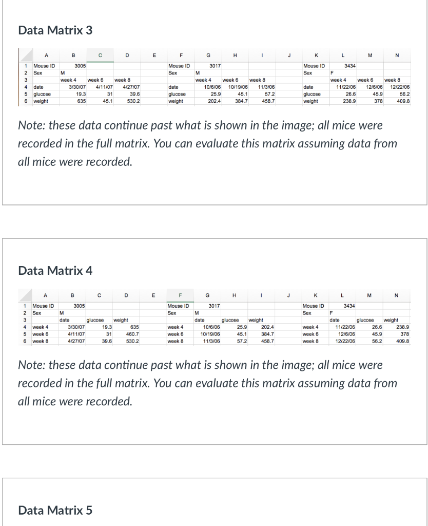 Solved Data Matrix 1 Data Matrix 2 Data Matrix 3 Note: | Chegg.com