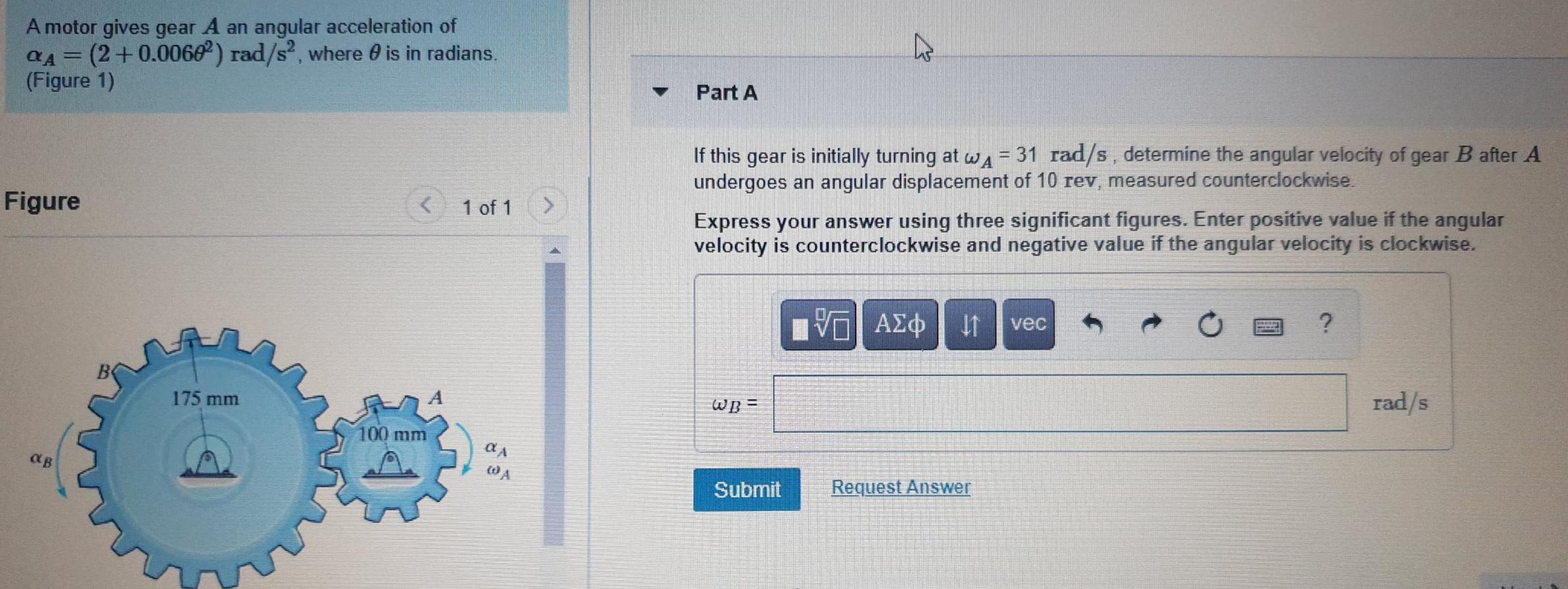 Solved A Motor Gives Gear A An Angular Acceleration Of AA= | Chegg.com