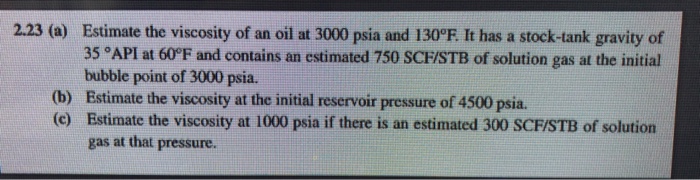 Solved 2.23 (a) Estimate the viscosity of an oil at 3000 | Chegg.com