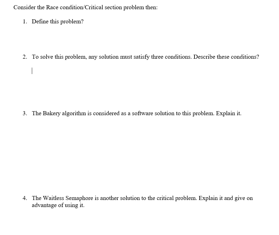 Solved Consider the Race condition/Critical section problem | Chegg.com