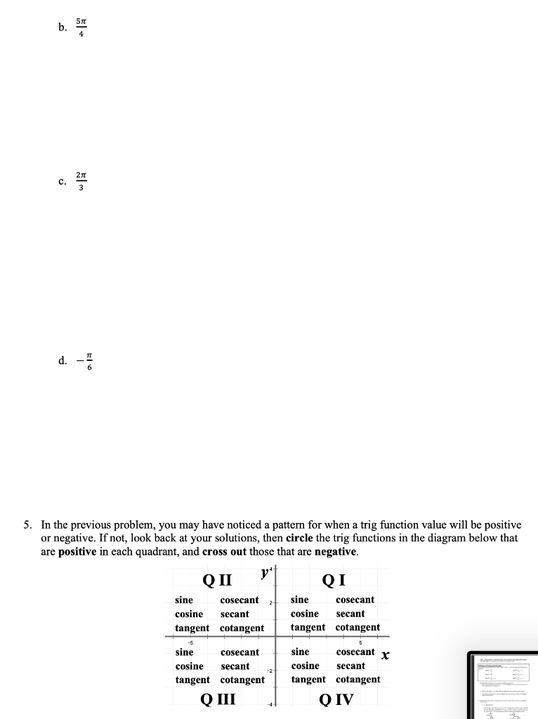 Solved 4. Determine the values of the six trig functions for | Chegg.com