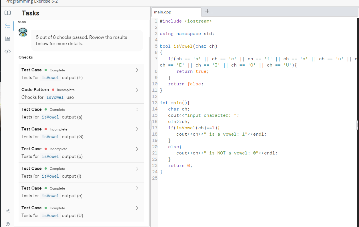 Solved Write A Value returning Function IsVowel That Chegg