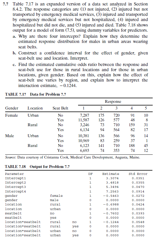 Solved 7.7 Table 7.17 is an expanded version of a data set | Chegg.com