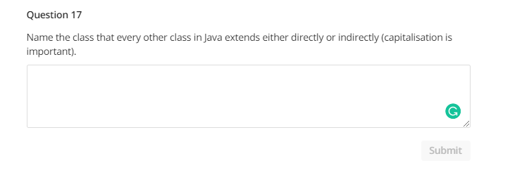 Solved Question 17 Name the class that every other class in | Chegg.com