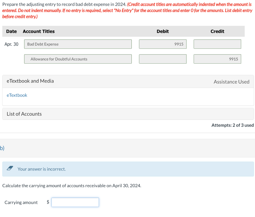 Solved Prepare the adjusting entry to record bad debt | Chegg.com