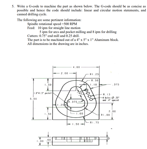 5. Write a G-code to machine the part as shown below. | Chegg.com