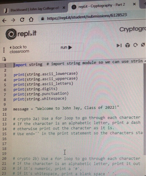 Solved replitCryptographyPart 2 J Blackboard John Jay